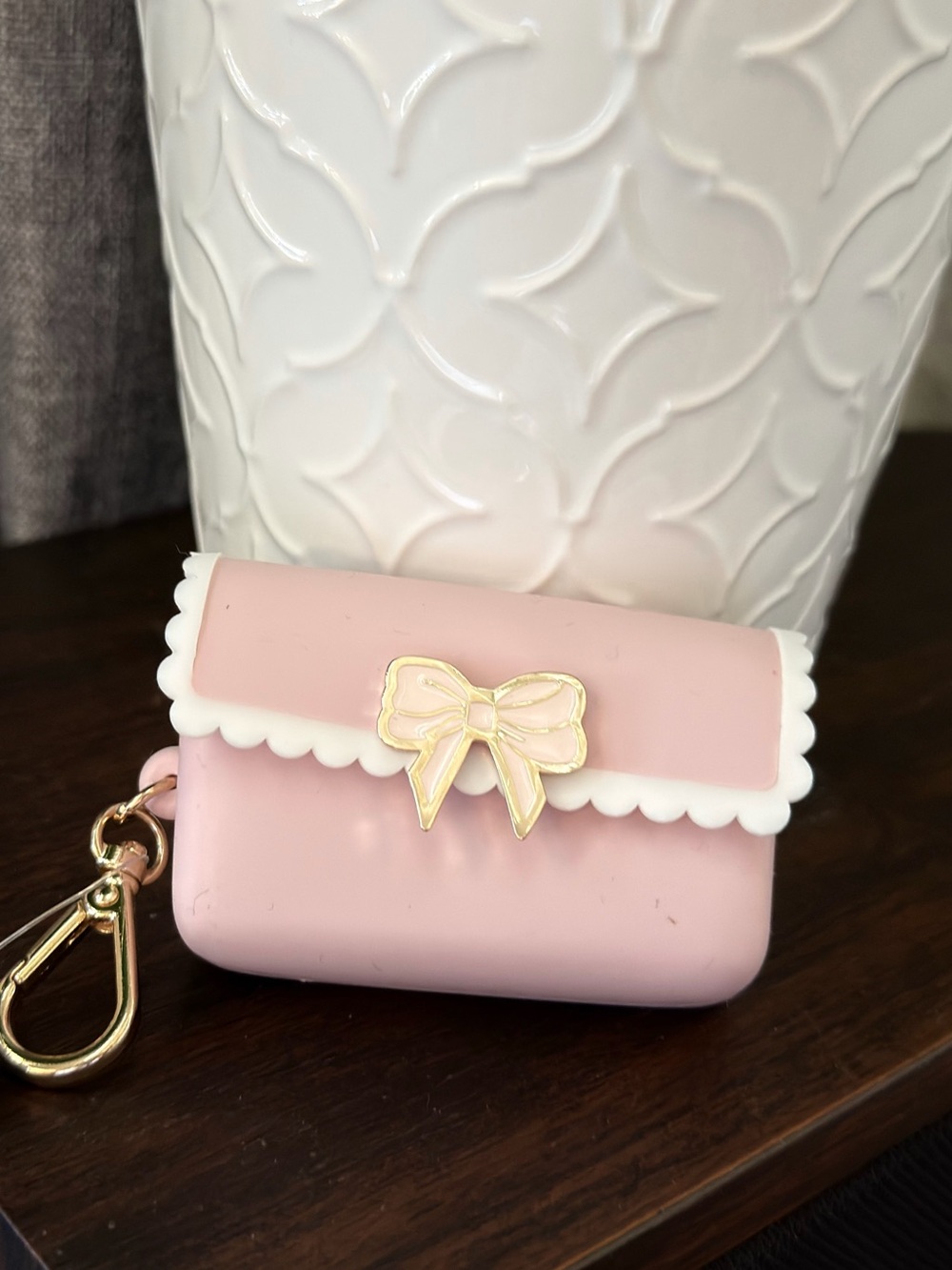 Pink Bow Accent Silicone Key Pouch
